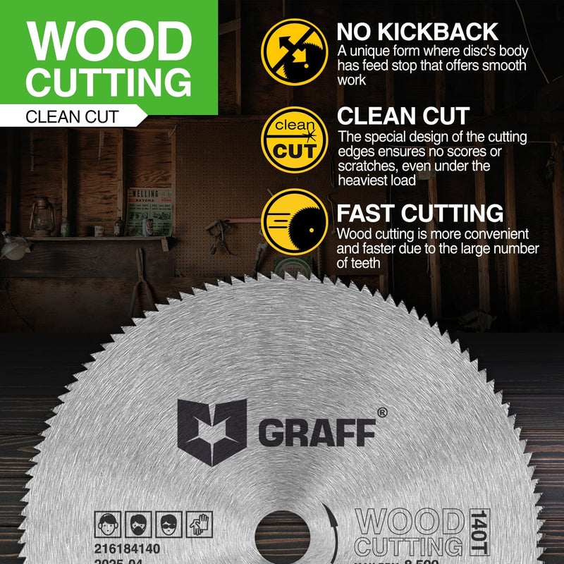 GRAFF 7-1/4 Inch Carbon Steel Circular Saw Blade for Wood, Plywood, Laminate, Drywall, Plastic – 140T Wood Cutting Disc with 5/8 Inch Arbor from - Image 4